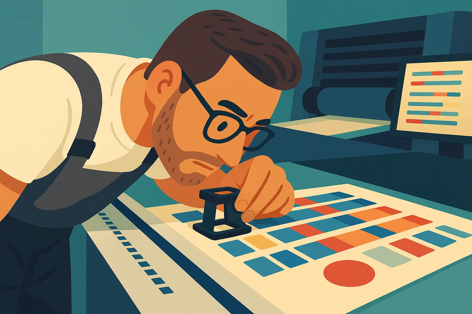 un impresor comprueba la calidad de la impresión