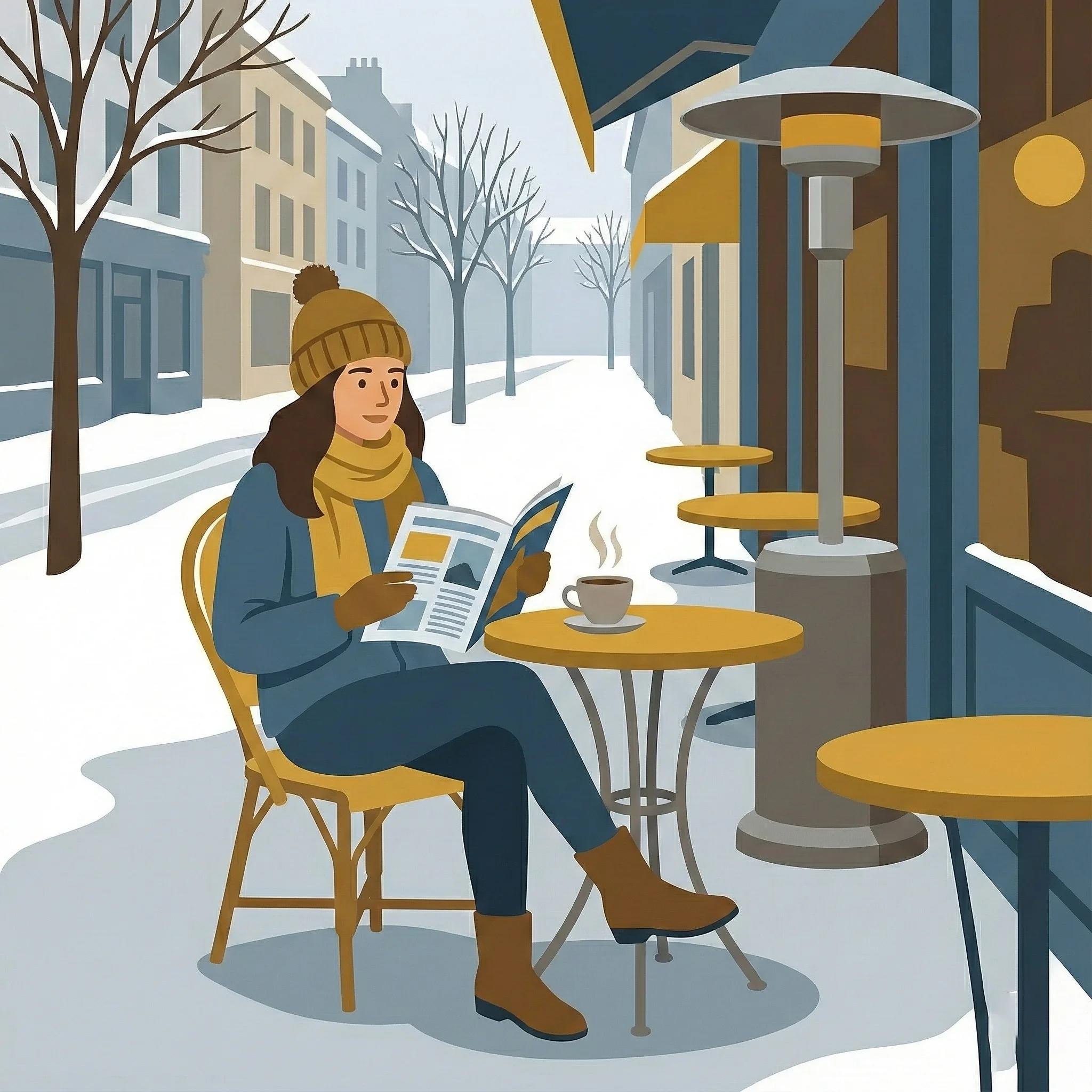 Ilustración de una persona leyendo material impreso en papel estucado, ejemplo de soportes que requieren una correcta elección de tinta offset